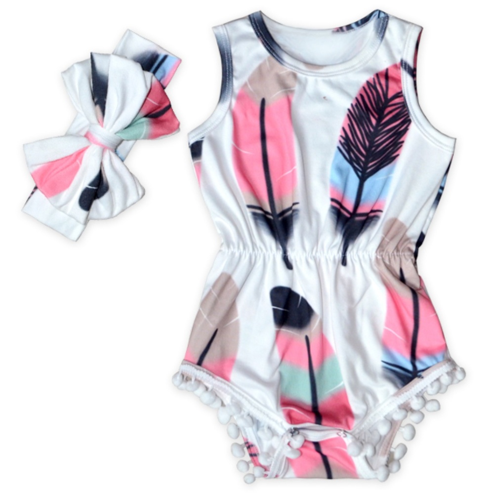Pom Pom Feather One Piece W/Headband